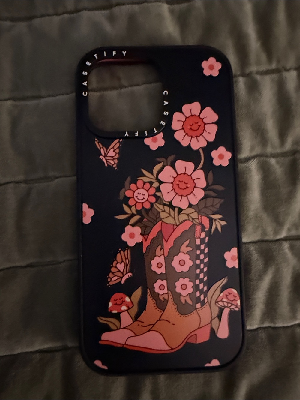 Casetify Black & Pink Floral Cowboy Boots Phone Case IPhone 15 Pro Max